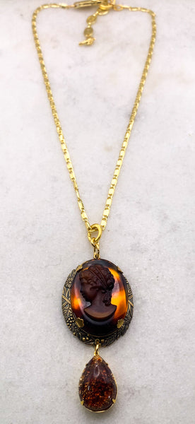 Vintage Tortoise Shell Cameo | Topaz Drop | Handmade in Australia 