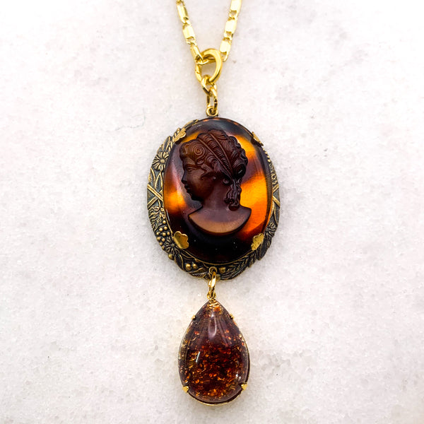 Vintage Tortoise Shell Cameo | Topaz Drop | Handmade in Australia 