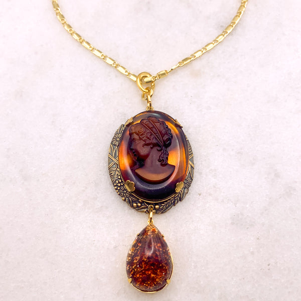 Vintage Tortoise Shell Cameo | Topaz Drop | Handmade in Australia 