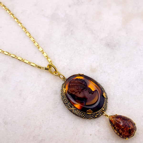 Vintage Tortoise Shell Cameo | Topaz Drop | Handmade in Australia 