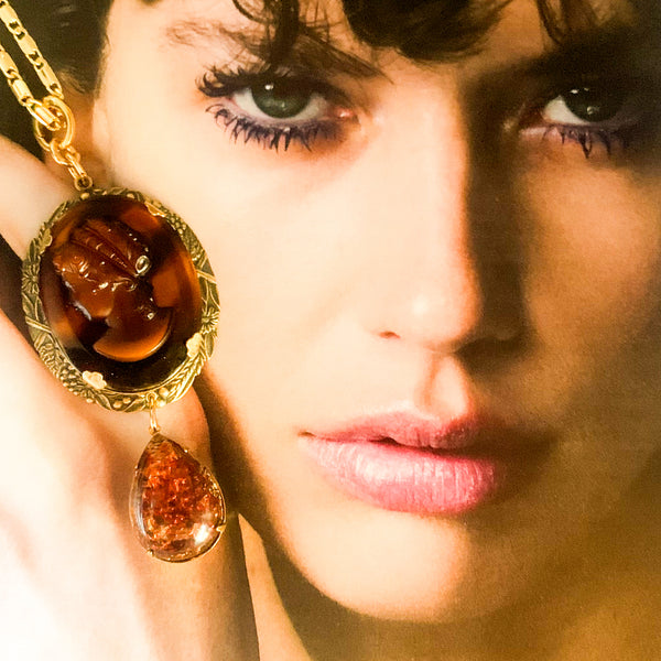 Vintage Tortoise Shell Cameo | Topaz Drop | Handmade in Australia 