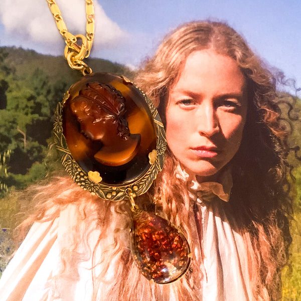Vintage Tortoise Shell Cameo | Topaz Drop | Handmade in Australia 