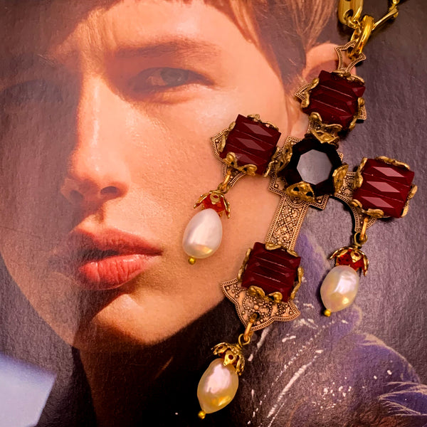 Garnet Cross Necklace | Handmade in Australia | Gold Chain | Byzantine