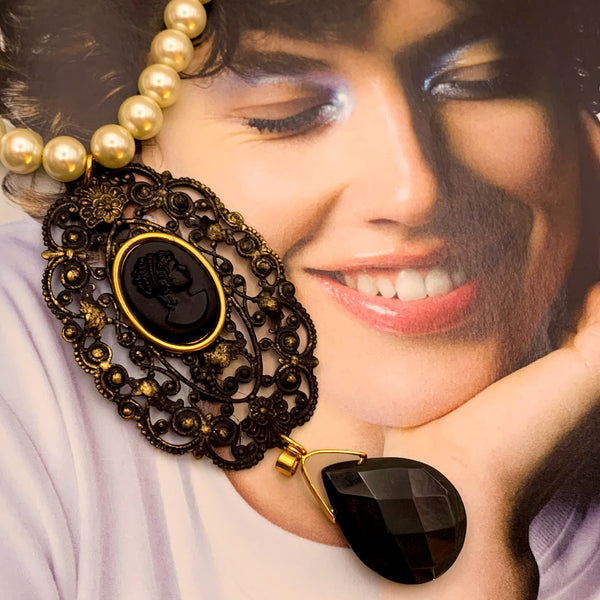 Vintage French Jet Cameo | Handmade in Australia | Pearl