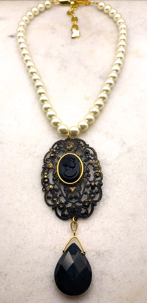 Vintage French Jet Cameo | Handmade in Australia | Pearl