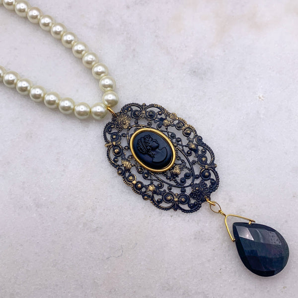 Vintage French Jet Cameo | Handmade in Australia | Pearl