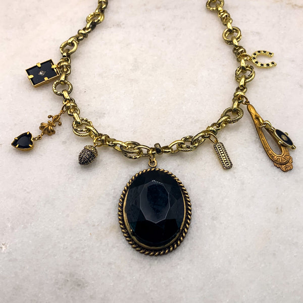 Charm Necklace | Vintage French Jet | Handmade in Australia | Boho Chic