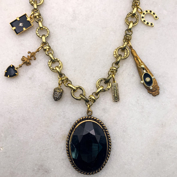 Charm Necklace | Vintage French Jet | Handmade in Australia | Boho Chic