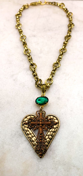 Cross Necklace | Vintage Emerald | Handmade in Australia | 24 Carat Gold Filled Chain