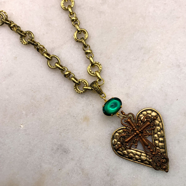 Cross Necklace | Vintage Emerald | Handmade in Australia | 24 Carat Gold Filled Chain