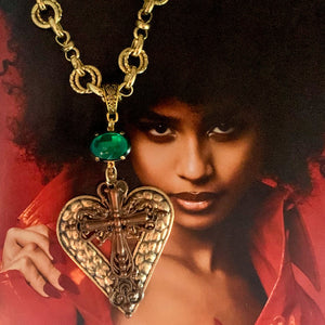 Cross Necklace | Vintage Emerald | Handmade in Australia | 24 Carat Gold Filled Chain