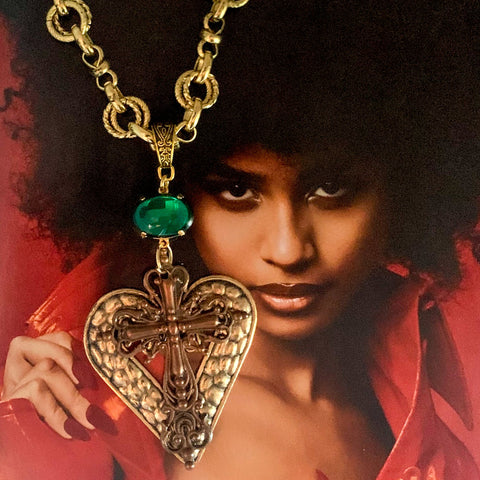 Cross Necklace | Vintage Emerald | Handmade in Australia | 24 Carat Gold Filled Chain