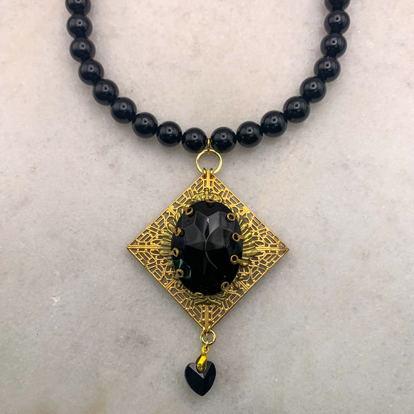 French Jet | Golden Filigree | Handmade in Australia | Onyx Gemstone