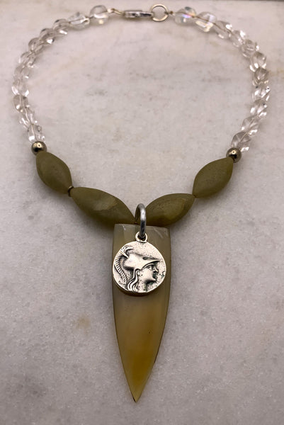 Greek Silver Medallion | Rock Crystal | Jade | Handmade in Australia | Vintage Style