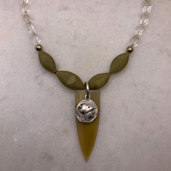 Greek Silver Medallion | Rock Crystal | Jade | Handmade in Australia | Vintage Style