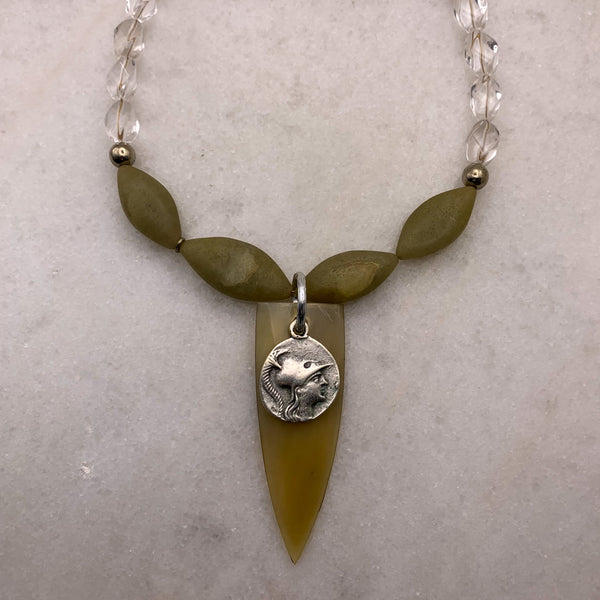 Greek Silver Medallion | Rock Crystal | Jade | Handmade in Australia | Vintage Style