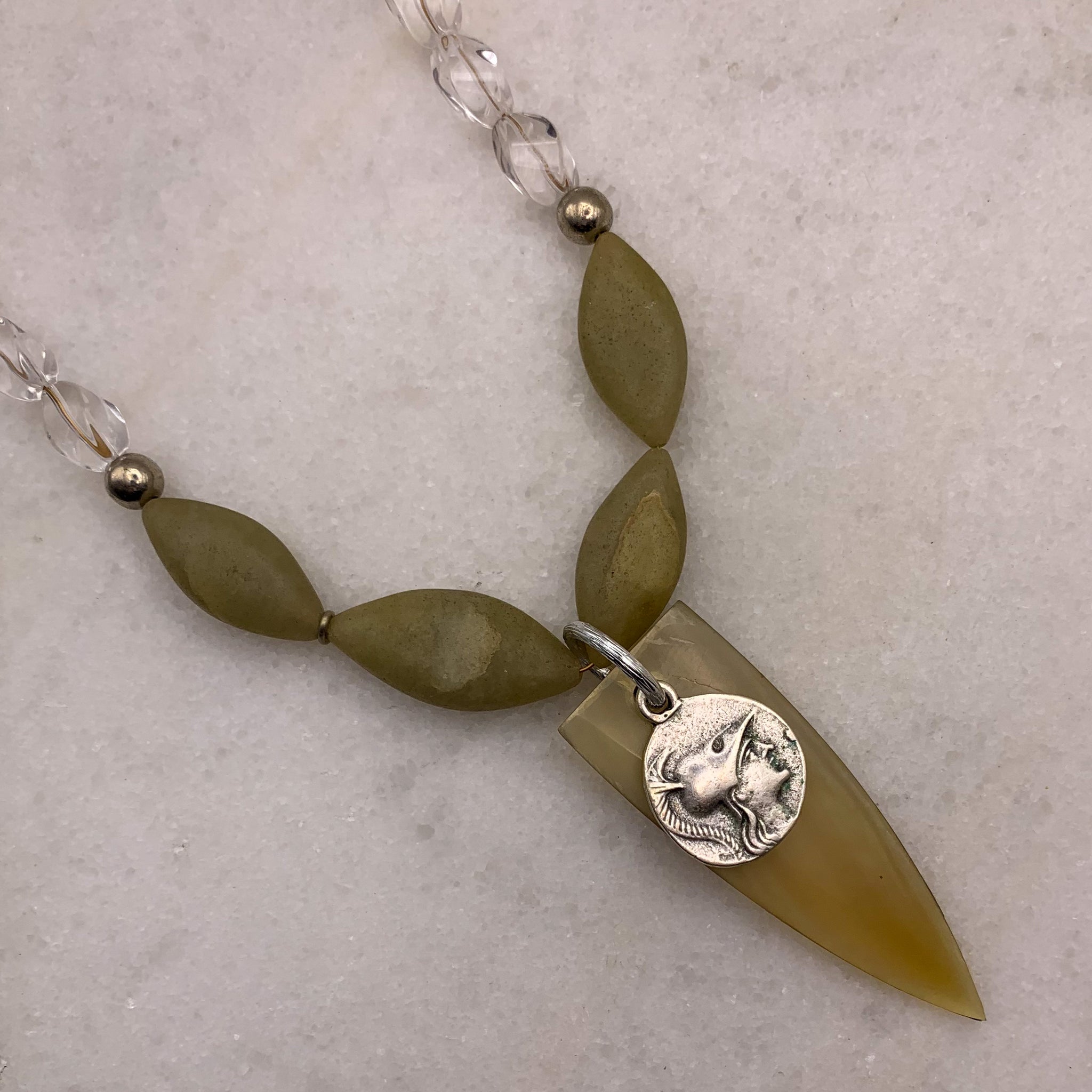 Greek Silver Medallion | Rock Crystal | Jade | Handmade in Australia | Vintage Style