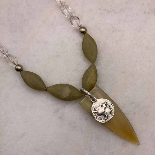 Greek Silver Medallion | Rock Crystal | Jade | Handmade in Australia | Vintage Style