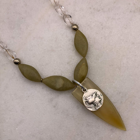 Greek Silver Medallion | Rock Crystal | Jade | Handmade in Australia | Vintage Style