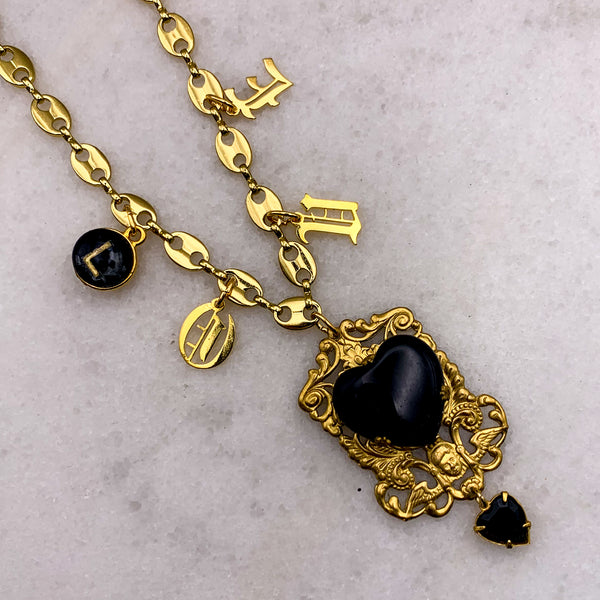 Obsidian Heart | Love Necklace | Vintage Style | Handmade in Australia