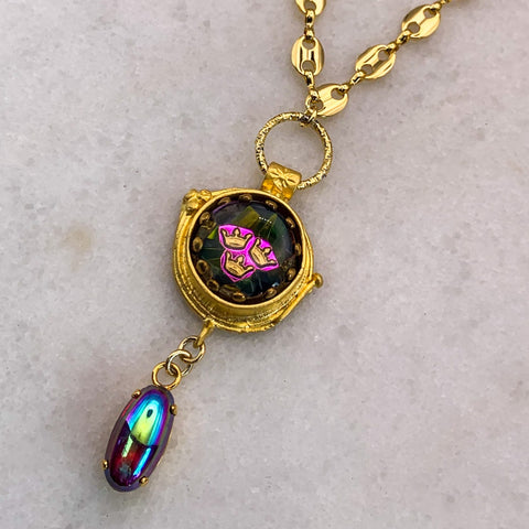 Three Crown Necklace | Gold Chain | Vintage Ruby Crystal | Handmade in Australia | Vintage