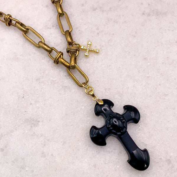 Carved Onyx Cross | Vintage Regency Chain | Handmade in Australia | Vintage Style