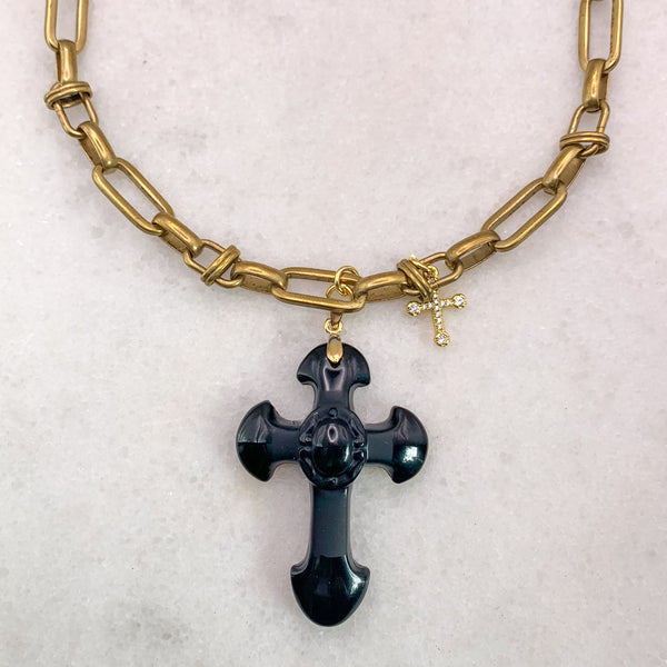 Carved Onyx Cross | Vintage Regency Chain | Handmade in Australia | Vintage Style