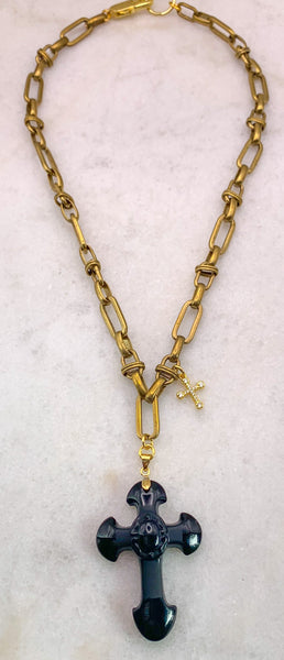 Carved Onyx Cross | Vintage Regency Chain | Handmade in Australia | Vintage Style