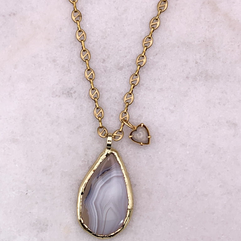 Cut Agate Gemstone | Gold Edged | Handmade in Australi | Vintage Gucci Chain