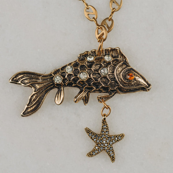 Lucky Koi Fish Necklace | Handmade in Australia | Gold Starfish | Gucci Chain