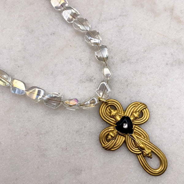 Cross Necklace | French Jet | Cut Crystal Bead | Handmade in Australia