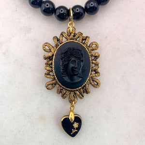 Vintage Carved Cameo | Vintage French Jet Heart Drop | Onyx Bead | Handmade in Australia 