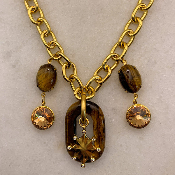 Gold Heavy Chain | Tigers Eye | Handmade in Australia | Topaz Crystal