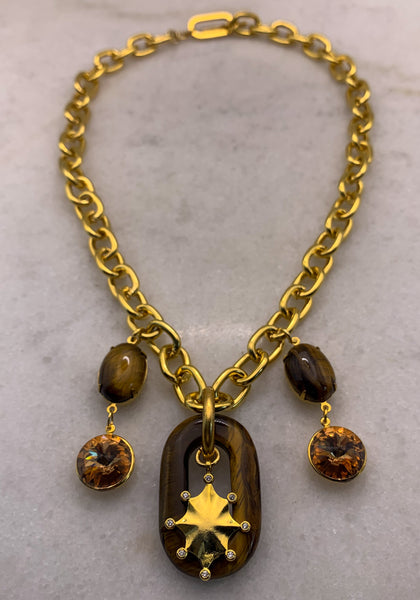 Gold Heavy Chain | Tigers Eye | Handmade in Australia | Topaz Crystal