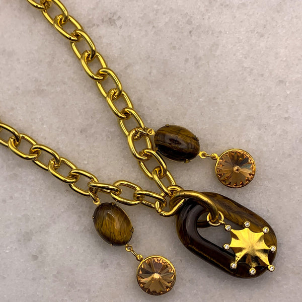 Gold Heavy Chain | Tigers Eye | Handmade in Australia | Topaz Crystal