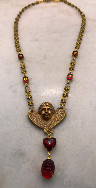 Cherub | Angel Necklace |French Vintage | Hand Made in Australia | Ruby