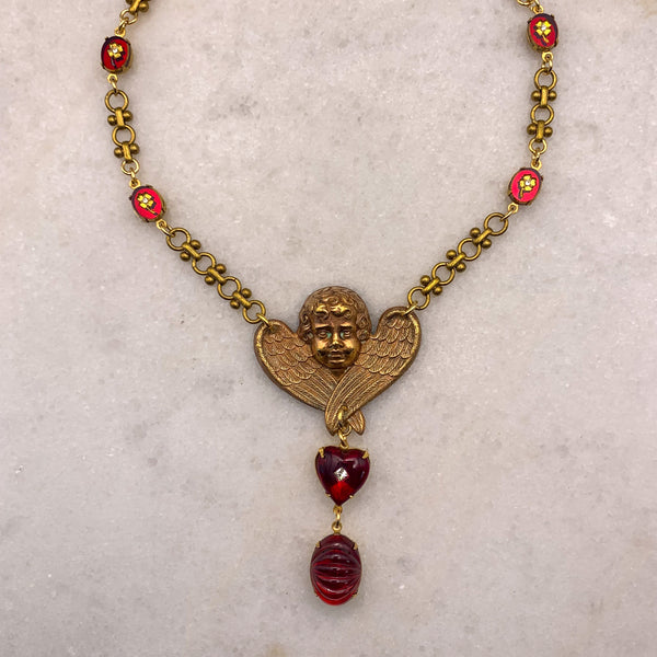 Cherub | Angel Necklace |French Vintage | Hand Made in Australia | Ruby