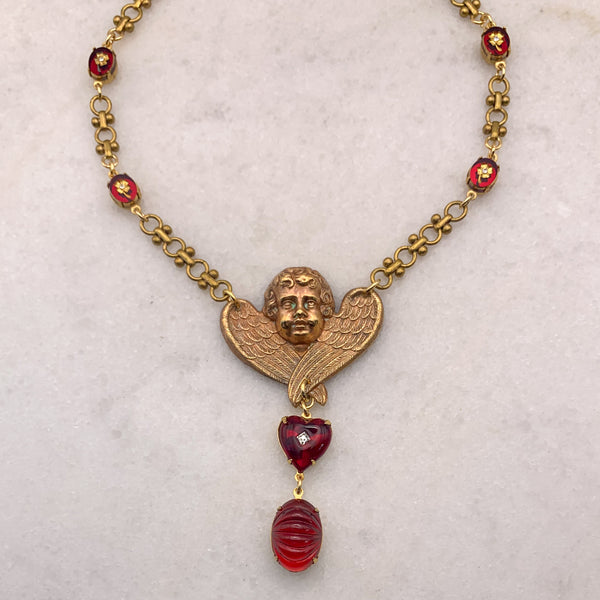 Cherub | Angel Necklace |French Vintage | Hand Made in Australia | Ruby