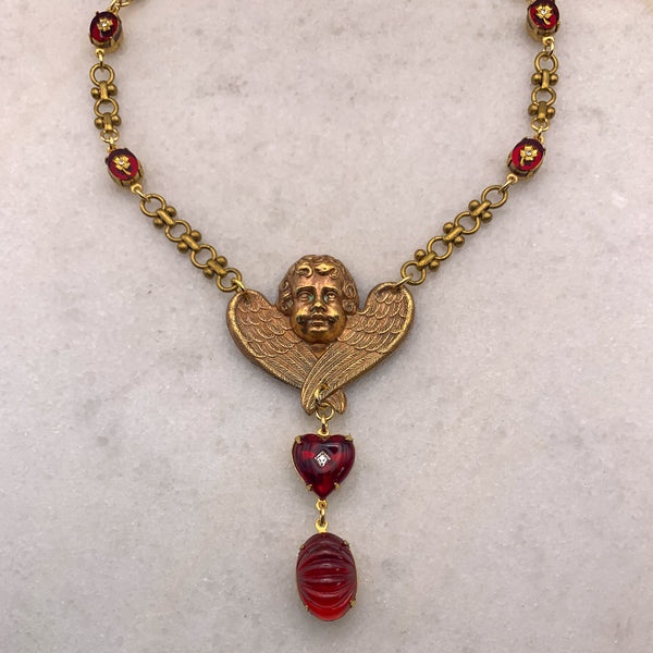 Cherub | Angel Necklace |French Vintage | Hand Made in Australia | Ruby