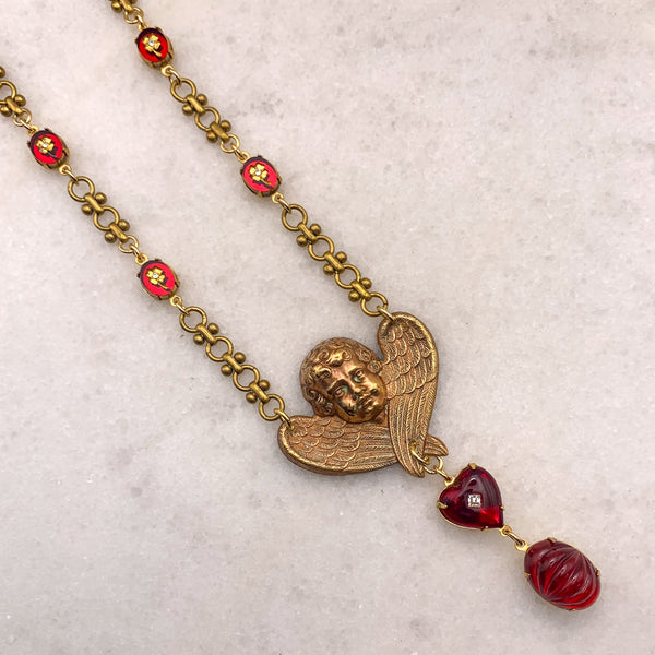 Cherub | Angel Necklace |French Vintage | Hand Made in Australia | Ruby