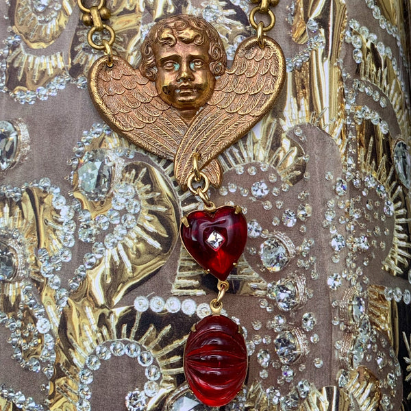 Cherub | Angel Necklace |French Vintage | Hand Made in Australia | Ruby