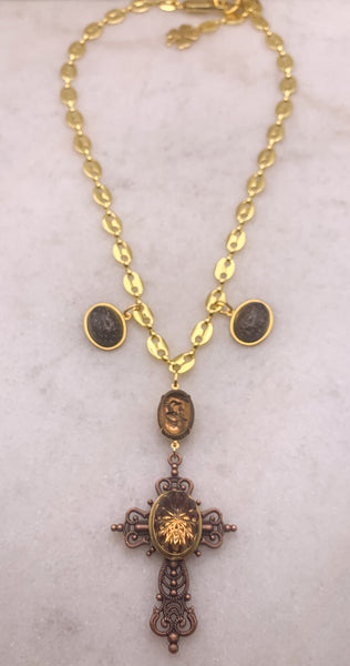 Ornate Cross | Topaz Crystal | Handmade in Australia | Gold Chain