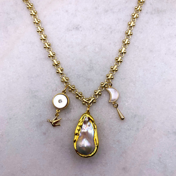 Baroque Pearl | Dove of Peace | Handmade in Australia | Gold Chain
