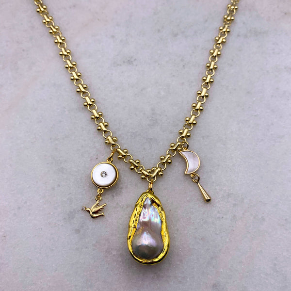 Baroque Pearl | Dove of Peace | Handmade in Australia | Gold Chain