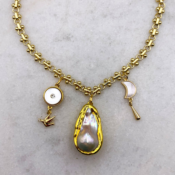 Baroque Pearl | Dove of Peace | Handmade in Australia | Gold Chain