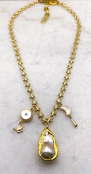 Baroque Pearl | Dove of Peace | Handmade in Australia | Gold Chain