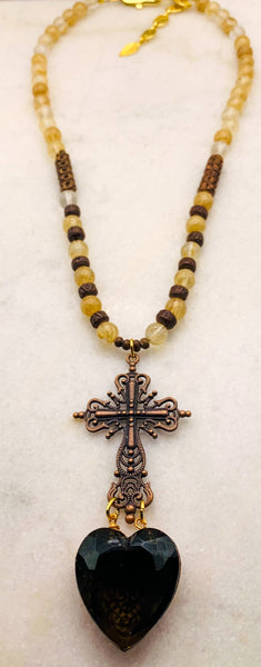 Ornate Cross | Crystal Heart | Handmade in Australia | Gemstone 