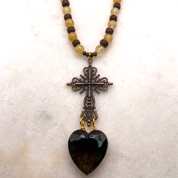 Ornate Cross | Crystal Heart | Handmade in Australia | Gemstone 