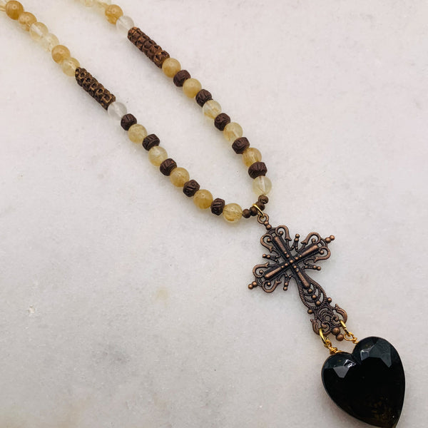 Ornate Cross | Crystal Heart | Handmade in Australia | Gemstone 