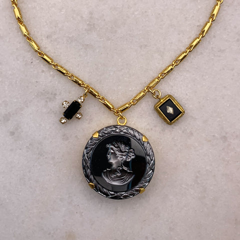 Carved Hematite Cameo | Gold Filled Chain | Handmade in Australia | Vintage Style